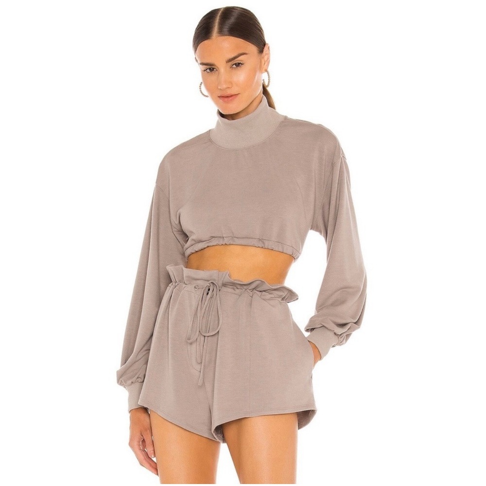 Revolve h:ours Georgi Cropped Open Back Sweatshirt Blouse Top Sz‎ XS